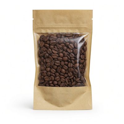 Sachet kraft à fenêtre rempli de grains de café