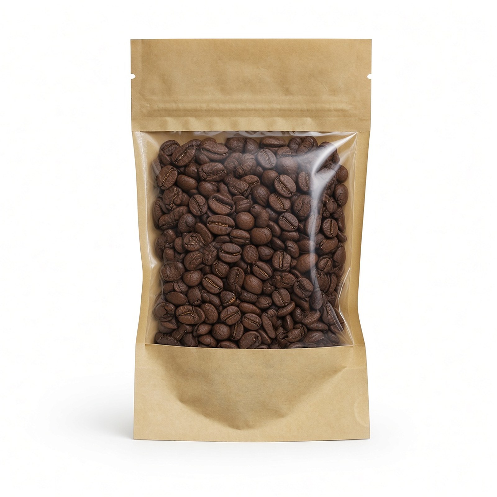 Sachet kraft à fenêtre rempli de grains de café