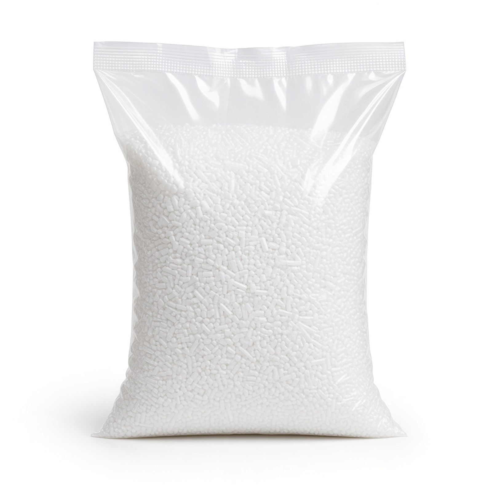 Sac PE transparent soudé rempli de granulés plastique