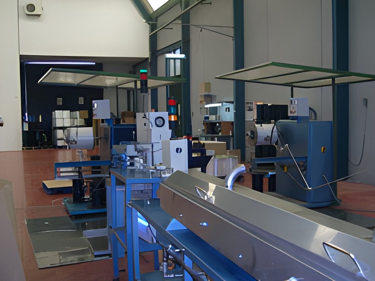 Atelier de fabrication avec ses lignes de production